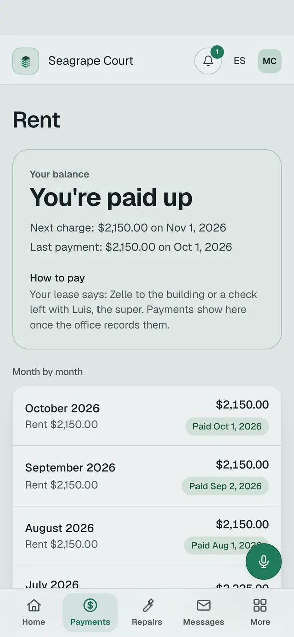 Rent on a phone: You're paid up, the next charge, how to pay, and each month paid